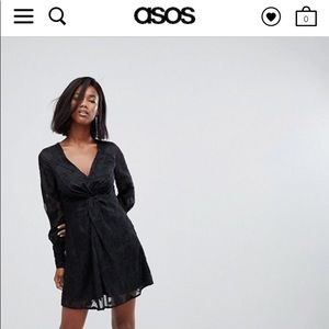 Boohoo Gathered Sleeve Twist Front Devore Dress